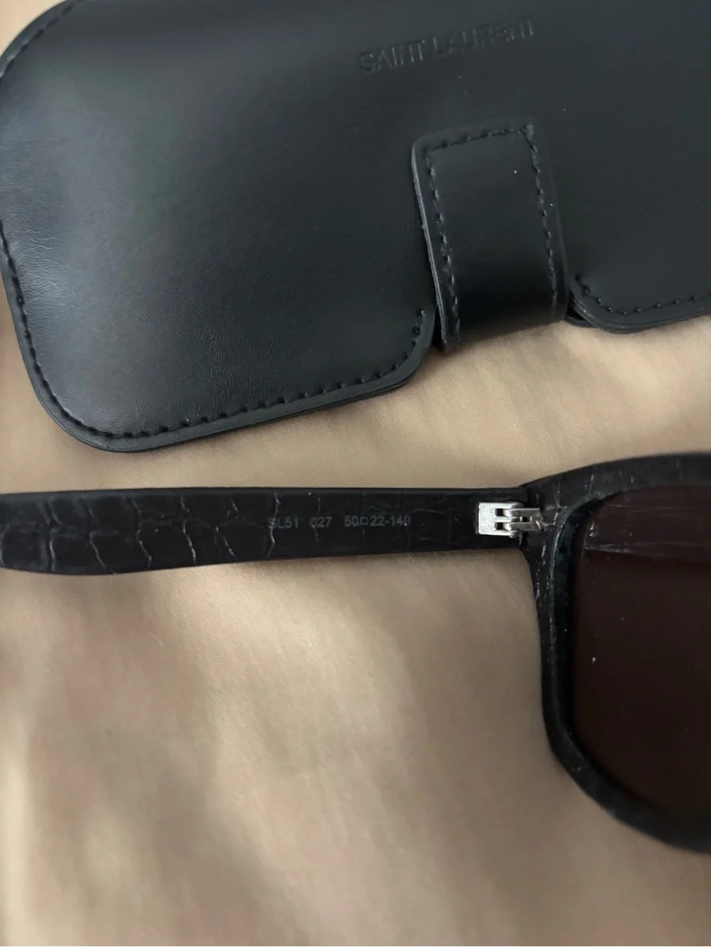 Saint Laurent Black Croc-Embossed Frame Sunglasses with Case